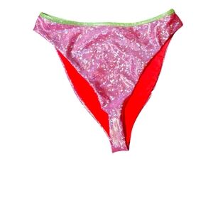 Dippin Daisy's Women's Sequin Pink and Green Bikini Bottom Size L
